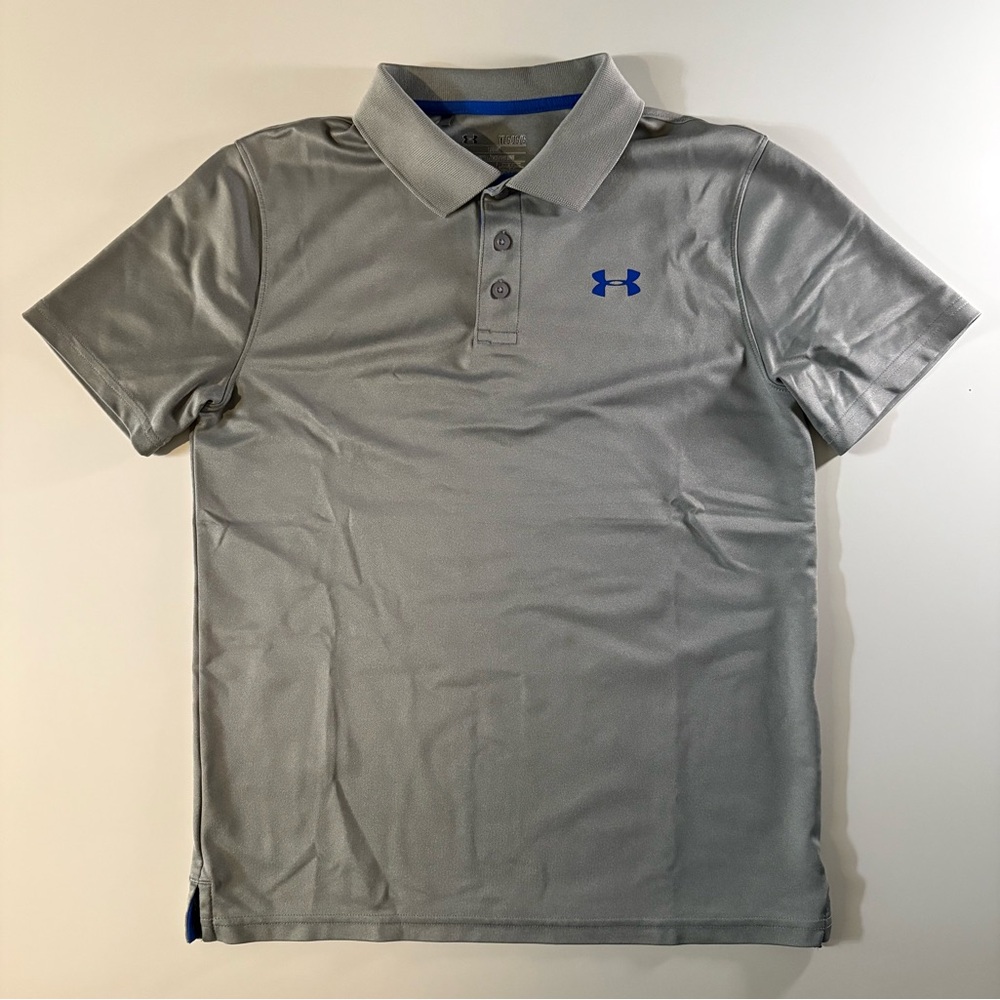 Under Armour Boys Polo Shirt. Gray Boys Lg
